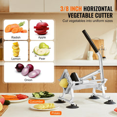 Commercial Vegetable Slicer, 3/8 inch Fruit Slicer, Stainless Steel and Aluminum Alloy Vegetable Cutter Slicer Machine, Manual Slicer with Non-slip Feet, for Radishes, Onions, Potatoes, Lemons