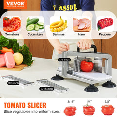 Commercial Tomato Slicer, 1/4"+3/8"+3/16" Tomato Cutter Slicer, Stainless Steel Heavy Duty Tomato Slicer Machine, Manual Tomato Slicer with Non-slip Feet, Cutting Tomatoes, Cucumbers, Bananas