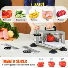 Commercial Tomato Slicer, 1/4"+3/8"+3/16" Tomato Cutter Slicer, Stainless Steel Heavy Duty Tomato Slicer Machine, Manual Tomato Slicer with Non-slip Feet, Cutting Tomatoes, Cucumbers, Bananas