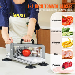 Commercial Tomato Slicer, 1/4 inch Tomato Cutter Slicer, Stainless Steel Heavy Duty Tomato Slicer Machine, Manual Tomato Slicer with Non-slip Feet, for Cutting Tomatoes, Cucumbers, Bananas