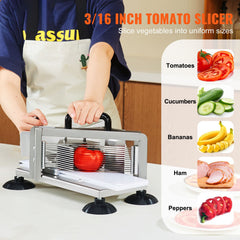 Commercial Tomato Slicer, 3/16 inch Tomato Cutter Slicer, Stainless Steel Heavy Duty Tomato Slicer Machine, Manual Tomato Slicer with Non-slip Feet, for Cutting Tomatoes, Cucumbers, Bananas