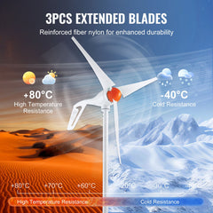 500W Wind Turbine Generator, 12V Wind Turbine Kit, 3-Blade Wind Power Generator with Anemometer, MPPT Controller & Adjustable Windward Direction, Suitable for Home, Farm, RVs, Boats