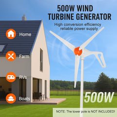 500W Wind Turbine Generator, 12V Wind Turbine Kit, 3-Blade Wind Power Generator with Anemometer, MPPT Controller & Adjustable Windward Direction, Suitable for Home, Farm, RVs, Boats