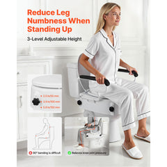 Raised Toilet Seat with Arms, 136.1 kg Load Capacity, 3-Level Adjustable Height, Widened Commode Elevated Toilet Seat Riser with Padded Handles for Seniors, Elderly, Handicap, Disabled, Adults