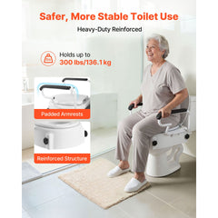 Raised Toilet Seat with Arms, 136.1 kg Load Capacity, 3-Level Adjustable Height, Widened Commode Elevated Toilet Seat Riser with Padded Handles for Seniors, Elderly, Handicap, Disabled, Adults