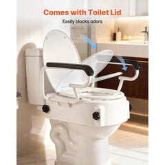 Raised Toilet Seat with Arms, 136.1 kg Load Capacity, 3-Level Adjustable Height, Widened Commode Elevated Toilet Seat Riser with Padded Handles for Seniors, Elderly, Handicap, Disabled, Adults