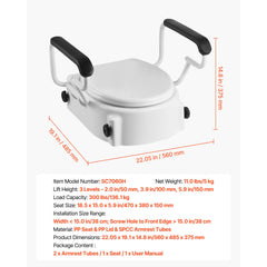 Raised Toilet Seat with Arms, 136.1 kg Load Capacity, 3-Level Adjustable Height, Widened Commode Elevated Toilet Seat Riser with Padded Handles for Seniors, Elderly, Handicap, Disabled, Adults