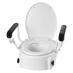 Raised Toilet Seat with Arms, 136.1 kg Load Capacity, 3-Level Adjustable Height, Widened Commode Elevated Toilet Seat Riser with Padded Handles for Seniors, Elderly, Handicap, Disabled, Adults