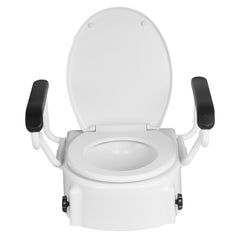 Raised Toilet Seat with Arms, 136.1 kg Load Capacity, 3-Level Adjustable Height, Widened Commode Elevated Toilet Seat Riser with Padded Handles for Seniors, Elderly, Handicap, Disabled, Adults
