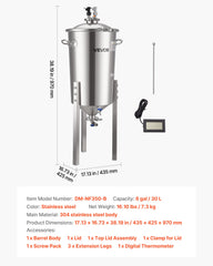 Stainless Steel Conical Fermenter, 8 Gal/30L Home Brewing Fermenation Tank, Brew Bucket Fermentor with Conical Bottom, 3 Adjustable Legs, Lid, Handle & Thermometer, for Wine, Beer Fermentation