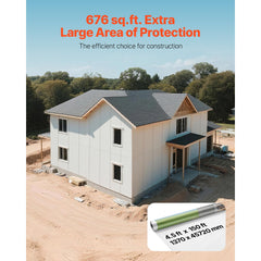 House Wrap, 1.37 x 45.72 m, 0.13 mm Thick Vapor Barrier, Heavy Duty Plastic Sheeting for Tear-resistant, Drop Cloth Vapor Barrier Covering for Residential & Commercial Construction, White