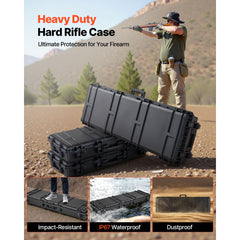 Hard Rifle Case, Lockable Rifle Case with Detachable XPE Foam, 1270 mm Gun Storage with Wheels, IP67 Waterproof & Dustproof Pistol Storage Cases for Rifles, Shotguns, Airsoft Guns, Black