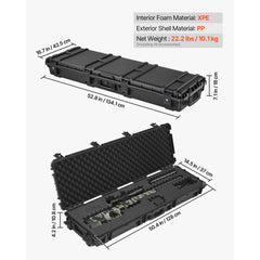 Hard Rifle Case, Lockable Rifle Case with Detachable XPE Foam, 1270 mm Gun Storage with Wheels, IP67 Waterproof & Dustproof Pistol Storage Cases for Rifles, Shotguns, Airsoft Guns, Black