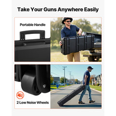 Hard Rifle Case, Lockable Rifle Case with Detachable XPE Foam, 1270 mm Gun Storage with Wheels, IP67 Waterproof & Dustproof Pistol Storage Cases for Rifles, Shotguns, Airsoft Guns, Black