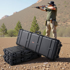 Hard Rifle Case, Lockable Rifle Case with Detachable XPE Foam, 1270 mm Gun Storage with Wheels, IP67 Waterproof & Dustproof Pistol Storage Cases for Rifles, Shotguns, Airsoft Guns, Black