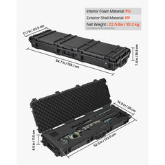 Hard Rifle Case, Lockable Rifle Case with Pre-cut Foams, 1320 mm Gun Storage with Wheels, Heavy Duty IP67 Waterproof & Dustproof Pistol Storage Cases for Rifles, Shotguns, Airsoft Guns, Black