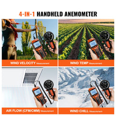Split Handheld Anemometer, Digital Wind Speed CFM Meter Gauge with LED Backlight Screen, Measures Wind Velocity Wind Temperature Air Flow Wind Chill, for Sailing Surfing Flying HVAC