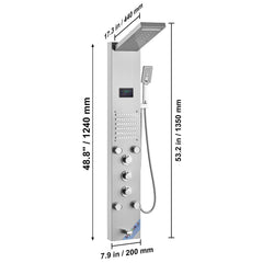 Shower Panel System, 6 Shower Modes, LED & Screen Hydroelectricity Shower Panel Tower, Rainfall, Waterfall, 5 Massage Jets, Tub Spout, Handheld Shower, Stainless Steel Wall-Mounted Shower Set