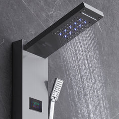 Shower Panel System, 6 Shower Modes, LED & Screen Hydroelectricity Shower Panel Tower, Rainfall, Waterfall, 5 Massage Jets, Tub Spout, Handheld Shower, Stainless Steel Wall-Mounted Shower Set