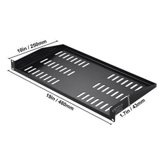 2PCS 1U Server Rack Shelf, 254mm Depth, 22.68kg Max Load Capacity Vented Cantilever or Wall Mount Rack Mount Shelf with Tray, Good Air Circulation for 482.6mm Network Cabinet or Equipment Rack