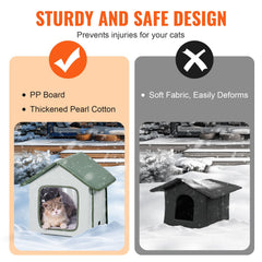 Elevated Heated Cat House, Outdoor Kitty Shelter with Timer, 600D Oxford Cloth Foldable Cat Shelter with Heated Pad for Winter to Stay Warm and Cozy, Green (Small)