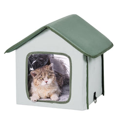 Elevated Heated Cat House, Outdoor Kitty Shelter with Timer, 600D Oxford Cloth Foldable Cat Shelter with Heated Pad for Winter to Stay Warm and Cozy, Green (Small)