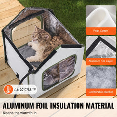Elevated Heated Cat House, Outdoor Kitty Shelter with Timer, 600D Oxford Cloth Foldable Cat Shelter with Heated Pad for Winter to Stay Warm and Cozy, Green (Small)