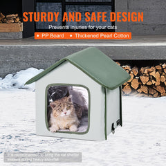Elevated Heated Cat House, Outdoor Kitty Shelter with Timer, 600D Oxford Cloth Foldable Cat Shelter with Heated Pad for Winter to Stay Warm and Cozy, Green (Small)