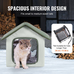 Elevated Heated Cat House, Outdoor Kitty Shelter with Timer, 600D Oxford Cloth Foldable Cat Shelter with Heated Pad for Winter to Stay Warm and Cozy, Green (Small)