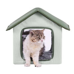 Elevated Heated Cat House, Outdoor Kitty Shelter with Timer, 600D Oxford Cloth Foldable Cat Shelter with Heated Pad for Winter to Stay Warm and Cozy, Green (Small)