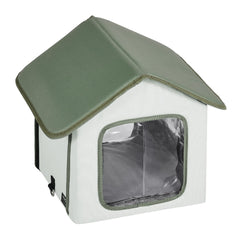 Elevated Heated Cat House, Outdoor Kitty Shelter with Timer, 600D Oxford Cloth Foldable Cat Shelter with Heated Pad for Winter to Stay Warm and Cozy, Green (Small)