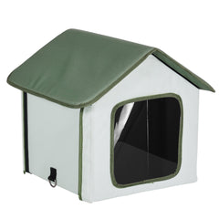 Elevated Heated Cat House, Outdoor Kitty Shelter with Timer, 600D Oxford Cloth Foldable Cat Shelter with Heated Pad for Winter to Stay Warm and Cozy, Green (Small)
