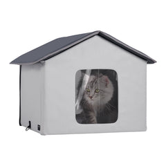 Heated Cat House, Outdoor Kitty Shelter with Timer, 600D Oxford Cloth Foldable Cat Shelter with Heated Pad for Winter to Stay Warm and Cozy, Gray (Middle)