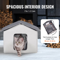 Heated Cat House, Outdoor Kitty Shelter with Timer, 600D Oxford Cloth Foldable Cat Shelter with Heated Pad for Winter to Stay Warm and Cozy, Gray (Middle)
