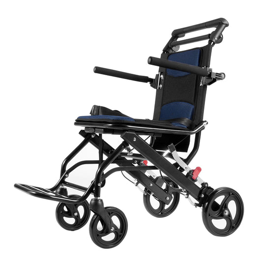 Wheelchair, Aluminum Alloy Ultra-Lightweight Transport Chair for Adults, Foldable Cabin Wheelchair with Flip-Back Desk-Length Arms, Self-locking Brake, 15.75-Inch Wide Seat, 220lbs Load