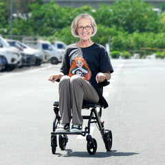 Wheelchair, Aluminum Alloy Ultra-Lightweight Transport Chair for Adults, Foldable Cabin Wheelchair with Flip-Back Desk-Length Arms, Self-locking Brake, 15.75-Inch Wide Seat, 220lbs Load