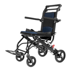Wheelchair, Aluminum Alloy Ultra-Lightweight Transport Chair for Adults, Foldable Cabin Wheelchair with Flip-Back Desk-Length Arms, Self-locking Brake, 15.75-Inch Wide Seat, 220lbs Load