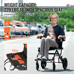 Wheelchair Aluminum Alloy Transport Chair Foldable 18-In W Seat 220lbs