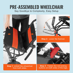 Wheelchair Aluminum Alloy Transport Chair Foldable 18-In W Seat 220lbs