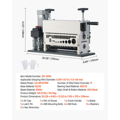 Electric Wire Stripper Machine, 1.5-40 mm, 11 Channel Automatic Copper Cable Stripper, 370W Wire Stripper Tool with Manual Hand Crank Mode, Emergency Stop Button, for Scrap Copper Recycling