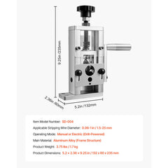 Manual Wire Stripping Machine, 1.5-25 mm, Copper Stripper with Hand Crank or Drill Powered, 64Mn Quenched Blades, 45# Steel Rollers, Aluminum Alloy Frame Wire Peeler, for Scrap Copper Recycling