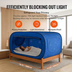 Bed Tent, Pongee Fabric, 2 Doors Breathable Dream Tent with 8.5 mm Fiber Poles on Bed Privacy, Full Size Block out Light Sleeping Bed Canopy, Fit for Kids Playhouse and Adults Sleeping Tent