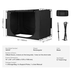 3 Doors Bed Tent Breathable Tent 70% Blackout with 9.5 mm Fiber Poles