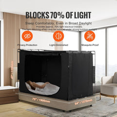 3 Doors Bed Tent Breathable Tent 70% Blackout with 9.5 mm Fiber Poles