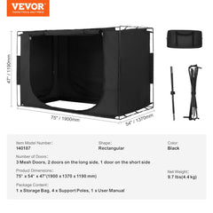 3 Doors Bed Tent Breathable Tent 70% Blackout with 9.5 mm Fiber Poles