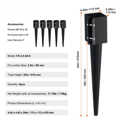 Fence Post Anchor Ground Spike 6 Pack 24 x 4 x 4 In Metal Fence Stakes