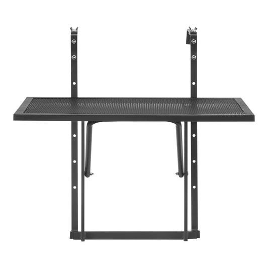Balcony Hanging Table, 610 x 410 mm Metal Folding Balcony Railing Table, Outdoor Balcony Bar Table for Railings, 5-Level Adjustable, Fit Railing from 1" to 4.7", Serving Table for Patio & Deck
