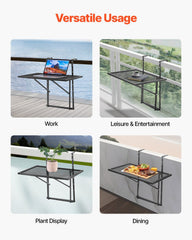 Balcony Hanging Table, 610 x 410 mm Metal Folding Balcony Railing Table, Outdoor Balcony Bar Table for Railings, 5-Level Adjustable, Fit Railing from 1" to 4.7", Serving Table for Patio & Deck