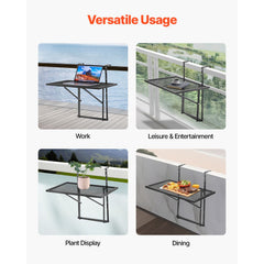 Balcony Hanging Table, 610 x 410 mm Metal Folding Balcony Railing Table, Outdoor Balcony Bar Table for Railings, 5-Level Adjustable, Fit Railing from 1" to 4.7", Serving Table for Patio & Deck
