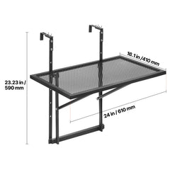 Balcony Hanging Table, 610 x 410 mm Metal Folding Balcony Railing Table, Outdoor Balcony Bar Table for Railings, 5-Level Adjustable, Fit Railing from 1" to 4.7", Serving Table for Patio & Deck